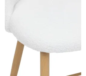 Tabouret Chaise De Bar En Tissu Blanc à Bouclettes Et  Pieds En Métal Aspect Chêne