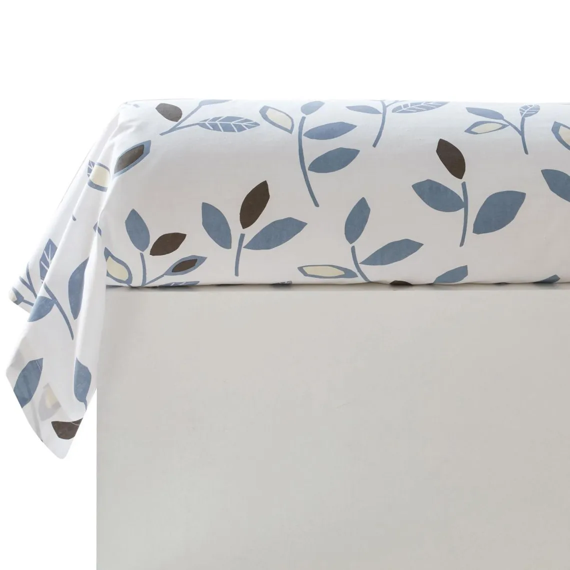 Taie de traversin imprimée motifs feuilles en coton bleue SEVENTIES   | 3 Suisses