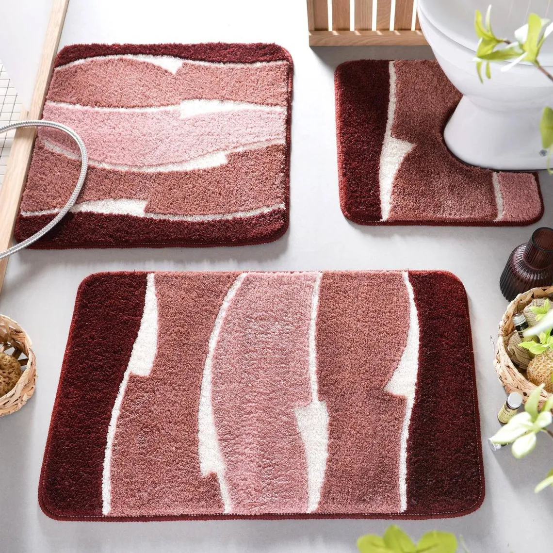 Tapis de bain imprimé à motifs géométriques CONGO Rose | 3 Suisses