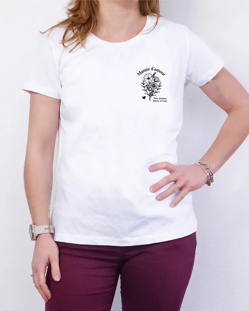 Personalized women's t-shirt - Flower bouquet with family member