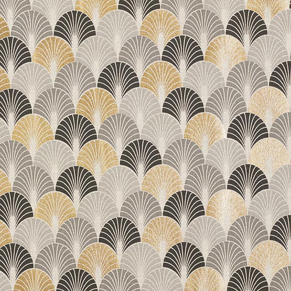 Tissu de décoration Semi-panama arcs impression dorée premium – noir/or