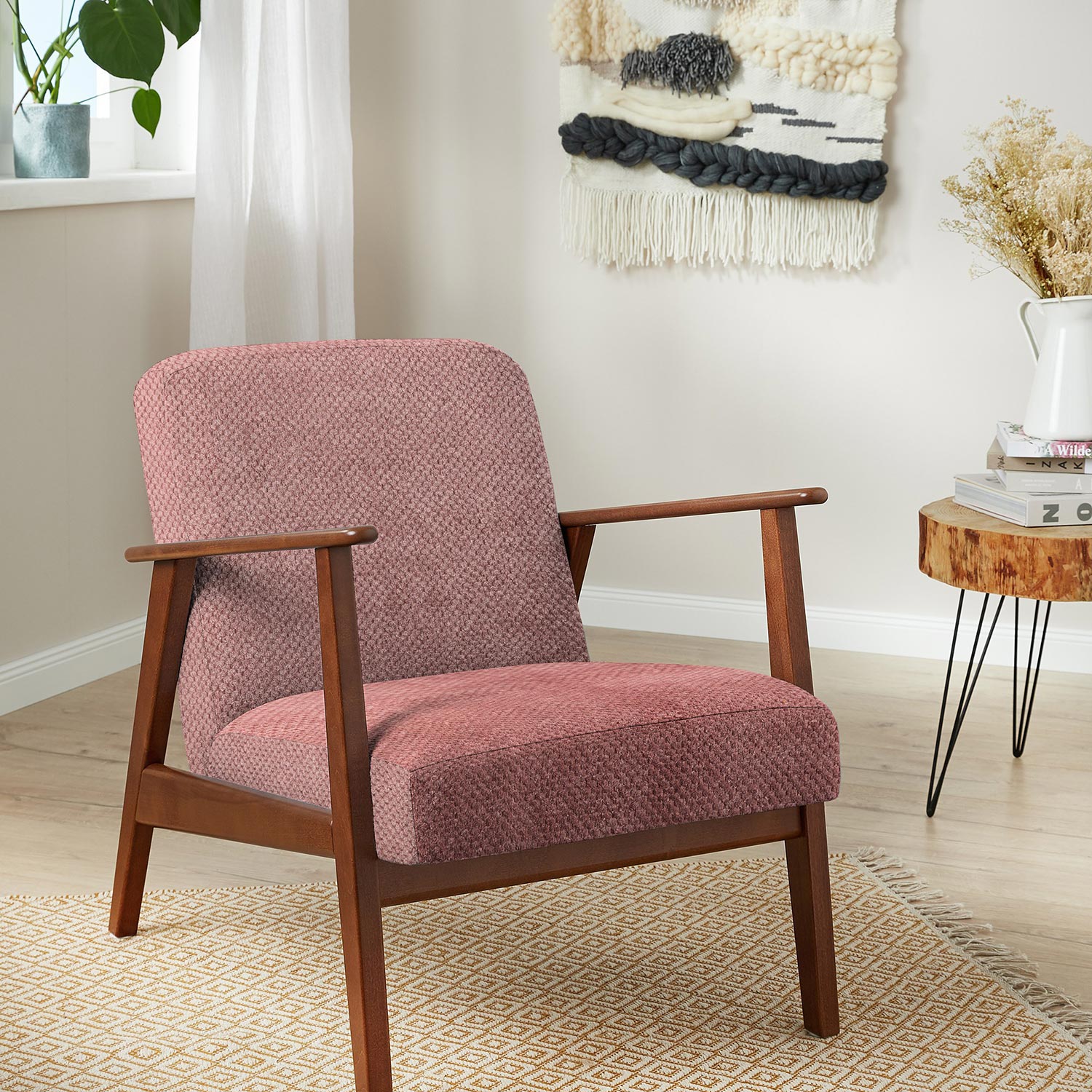 Tissu de revêtement motif texturé doux – vieux rose