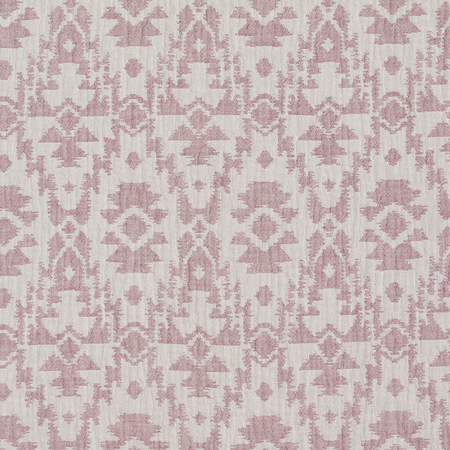 Tissu double gaze de coton Motif aztèque jacquard – vieux rose foncé/gris brume