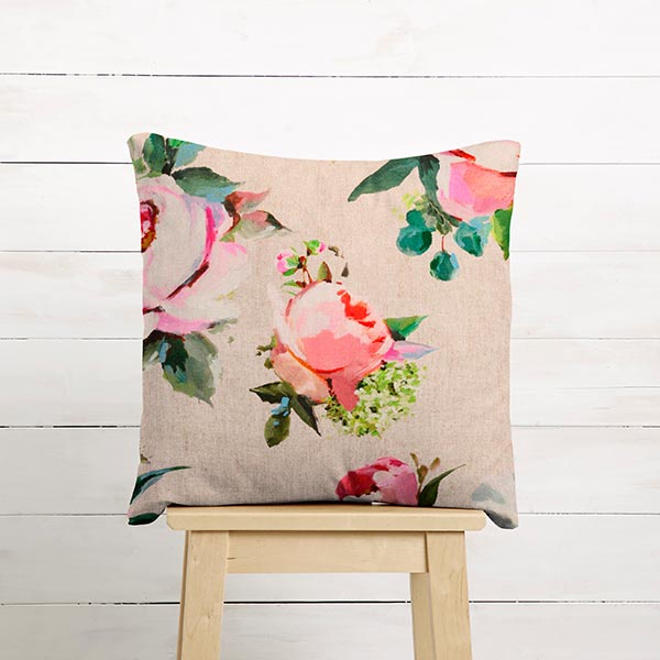 Tissu déco semi-panama Impression numérique de roses en aquarelle – nature