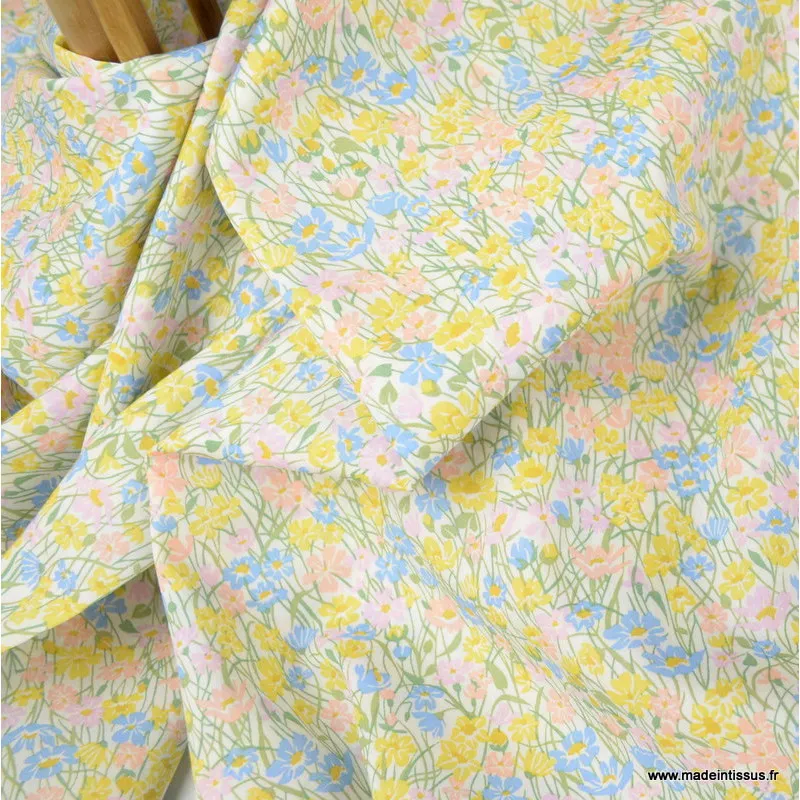 Tissu Liberty Tana Lawn - Meadowland jaune et rose - oeko tex
