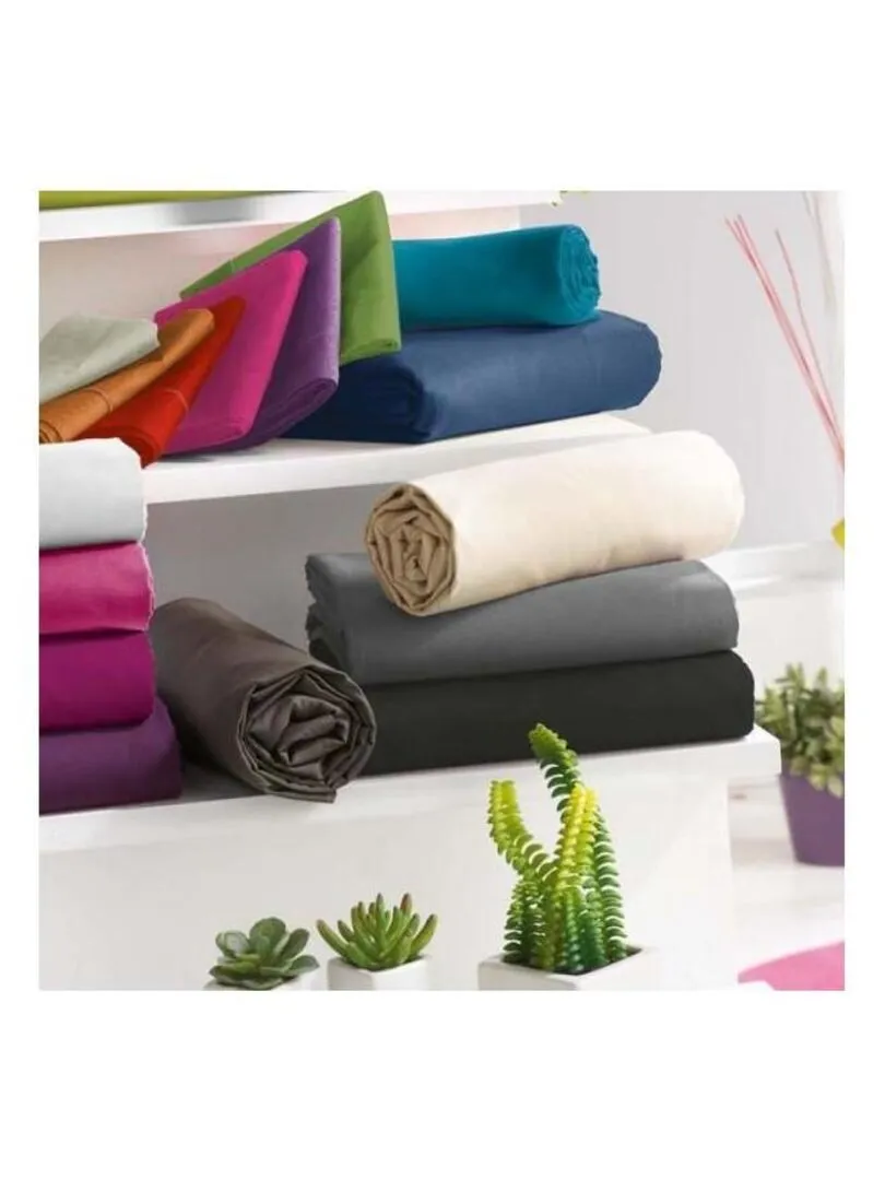 Univers Decor - Drap Housse Prune 200 X 200 Cm / 100% Coton / 57 Fils/cm² "king Size" - Violet prune