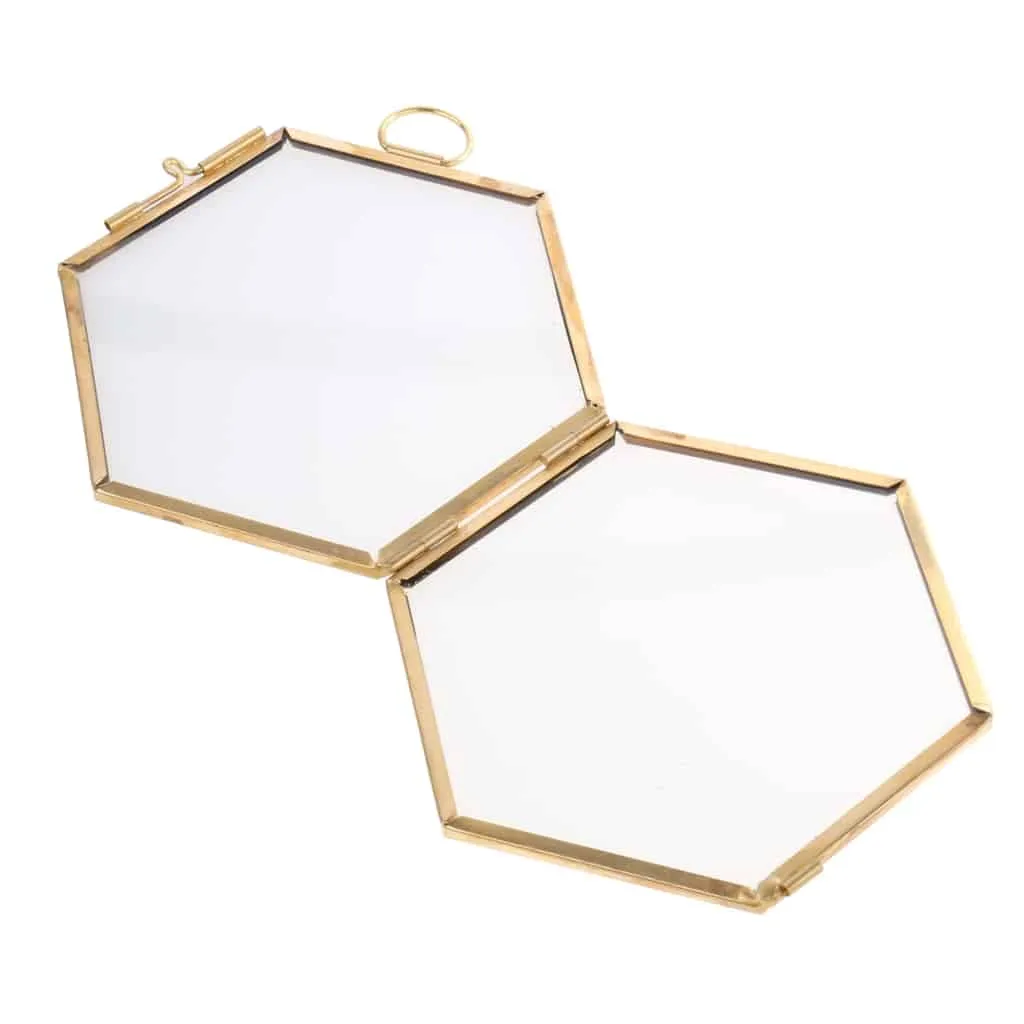 Vintage Metal and Glass Hexagon Hanging Photo Frame - Vintage Univers