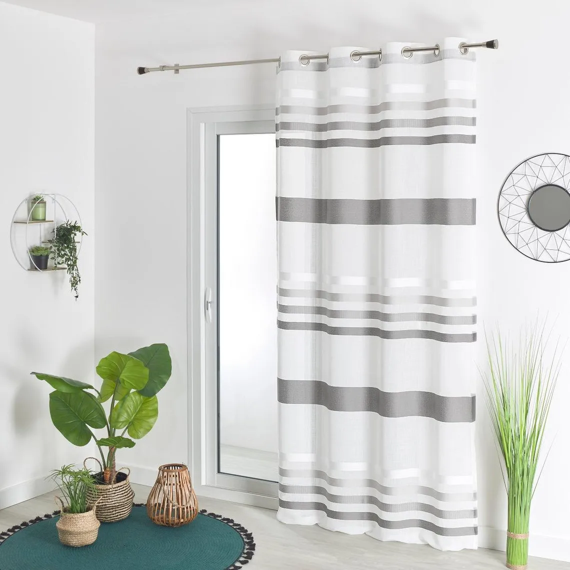 VOILAGES ETAMINE RAYURE BAYADERE-GRIS-140X260 | 3 Suisses